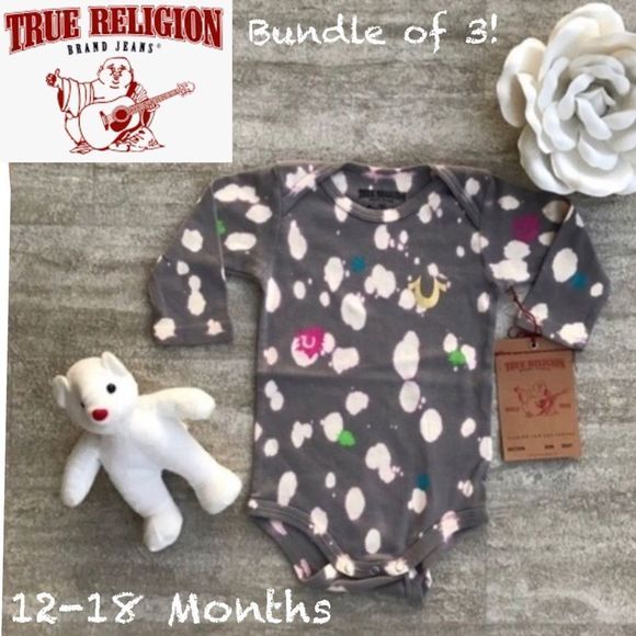 New True Religion Bundle of 2 Long Sleeve Baby Girl Onesies 12-18 Months - Picture 3 of 16